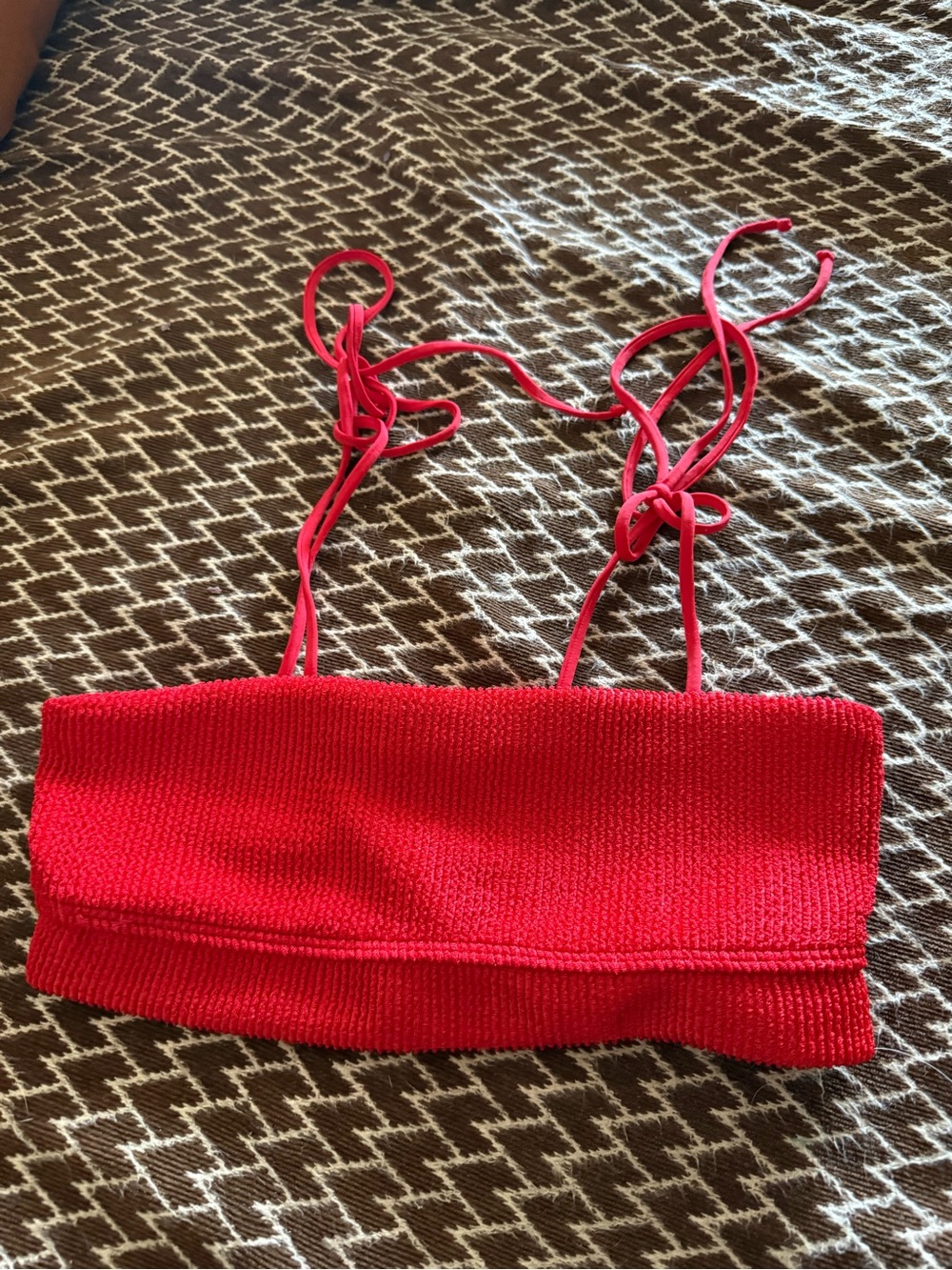 Frankie's Bikinis Red Smocked Bandeau Bikini Top
